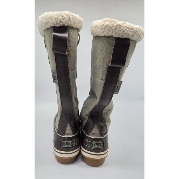 LL Bean Womens Sherpa Lined Green Canvas 12 Inch Waterproof Boots Tek 2.5 sz 10 - Picture 6 of 10